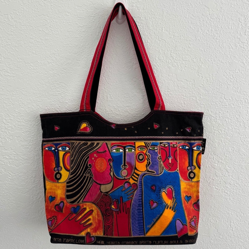 Vintage Laurel Burch Bags Inspire Love Large Zippered Tote Shoulder Bag 90s